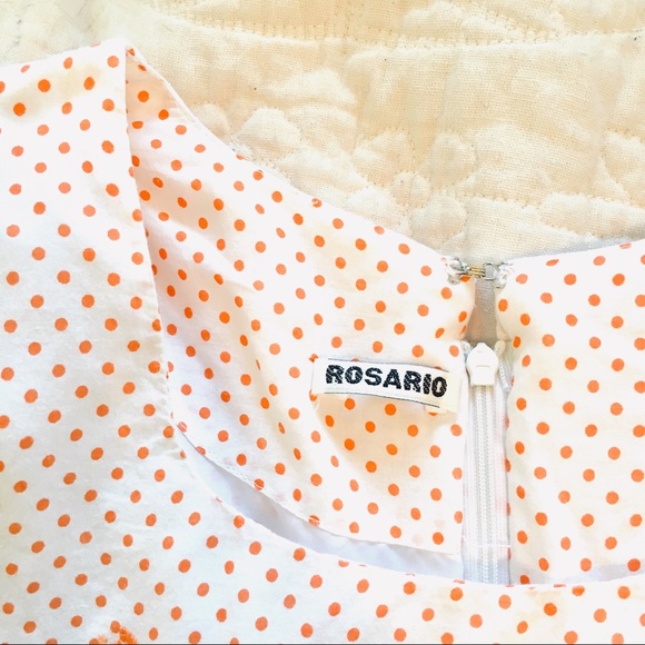 Vintage 70s Dress White Orange Polka Dot Retro A-Line Small - Picture 6 of 6